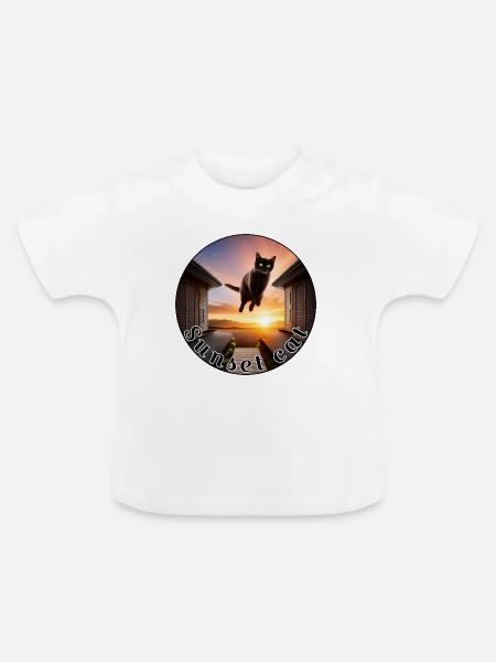Sunset cat 2 - Baby Bio-T-Shirt mit Rundhals - Weiß