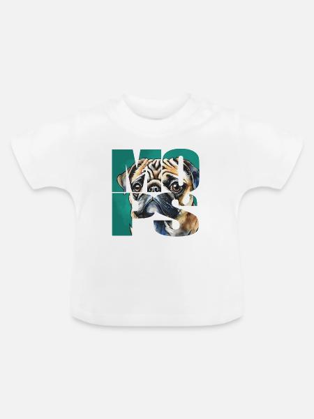 Mops Portrait - Baby Bio-T-Shirt mit Rundhals - Weiß
