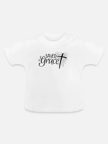Saved by Grace Lettering - Baby Bio-T-Shirt mit Rundhals - Weiß