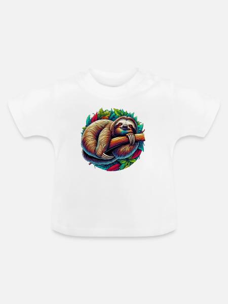 Faultier - Baby Bio-T-Shirt mit Rundhals - Weiß