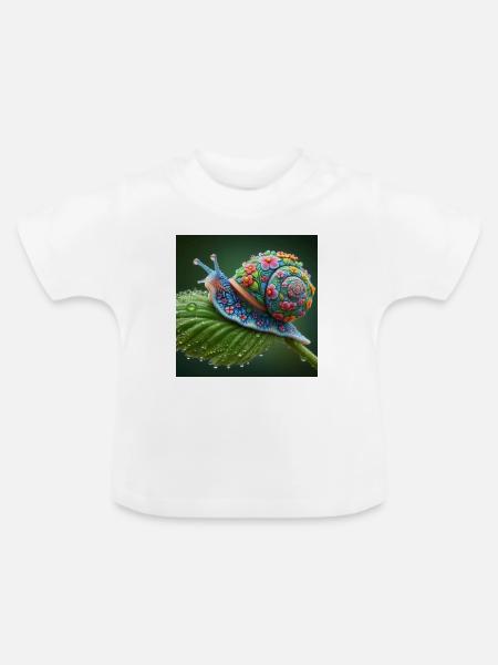 Blühende Schnecke - Baby Bio-T-Shirt mit Rundhals - Weiß