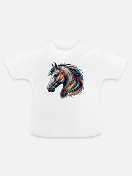 Pferd - Baby Bio-T-Shirt mit Rundhals - Weiß