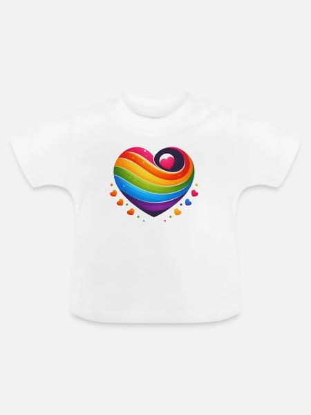 Rainbow Heart - Baby Bio-T-Shirt mit Rundhals - Weiß