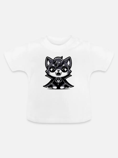 Ein Vampirkätzchen im Cartoon-Stil - Baby Bio-T-Shirt mit Rundhals - Weiß