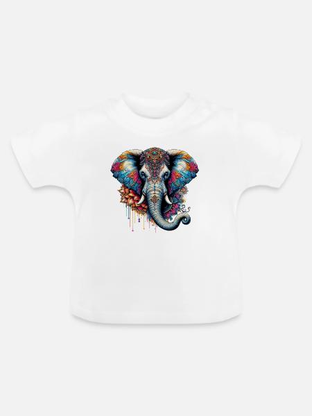 Elefant - Baby Bio-T-Shirt mit Rundhals - Weiß
