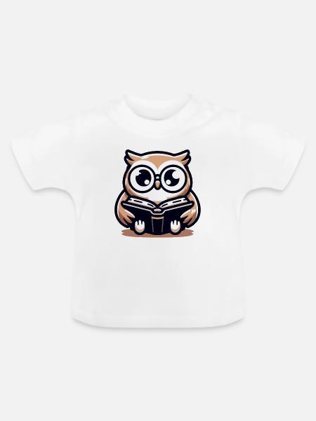 Weiser Eulenleser-Buch-Talisman - Baby Bio-T-Shirt mit Rundhals - Weiß