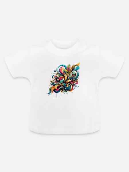 Coole florale dynamische Graffiti-Illustration - Baby Bio-T-Shirt mit Rundhals - Weiß