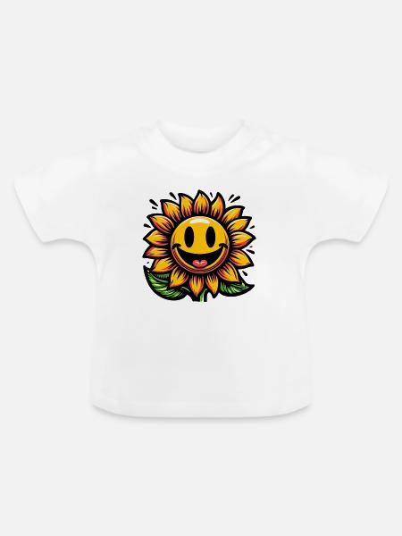 Sonnenblume - Baby Bio-T-Shirt mit Rundhals - Weiß