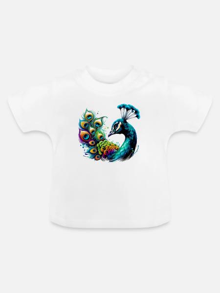 Pfau - Baby Bio-T-Shirt mit Rundhals - Weiß