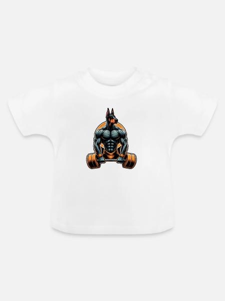 Muskel-Dobermann-Lifter - Baby Bio-T-Shirt mit Rundhals - Weiß