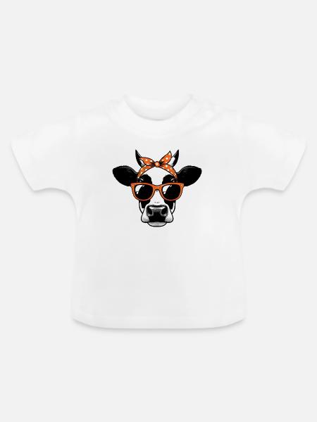 Kuh mit Sonnenbrille - Baby Bio-T-Shirt mit Rundhals - Weiß