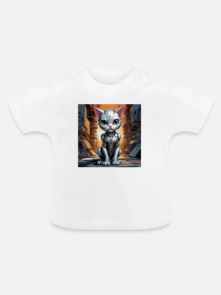 Robo Kitten - Baby Bio-T-Shirt mit Rundhals - Weiß