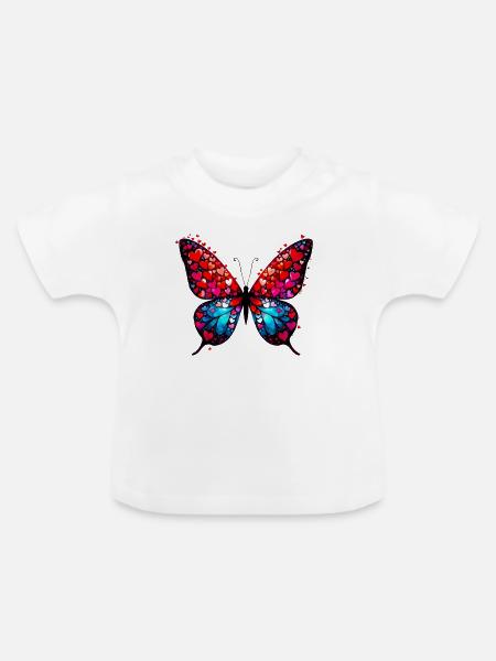 Schmetterling mit Herzen - Baby Bio-T-Shirt mit Rundhals - Weiß