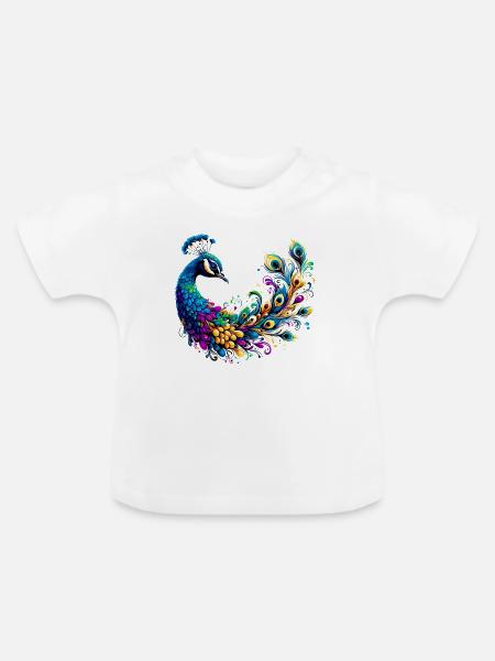 Pfau - Baby Bio-T-Shirt mit Rundhals - Weiß