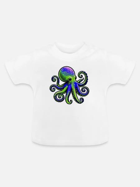 Krake - Baby Bio-T-Shirt mit Rundhals - Weiß