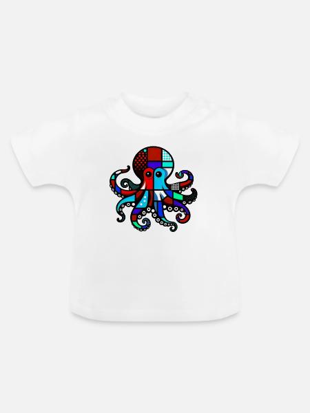 Krake - Baby Bio-T-Shirt mit Rundhals - Weiß