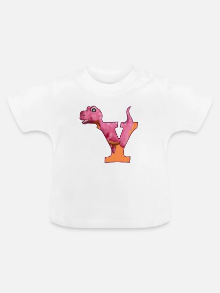 Y - DINOSAURIER, Personalisierbar - Baby Bio-T-Shirt mit Rundhals - Weiß