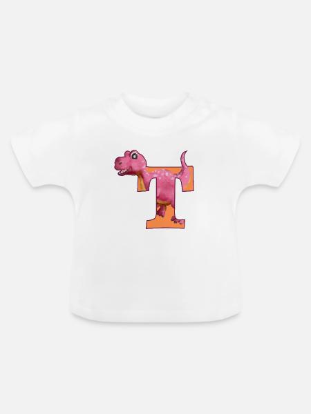 T - DINOSAURIER, Personalisierbar - Baby Bio-T-Shirt mit Rundhals - Weiß