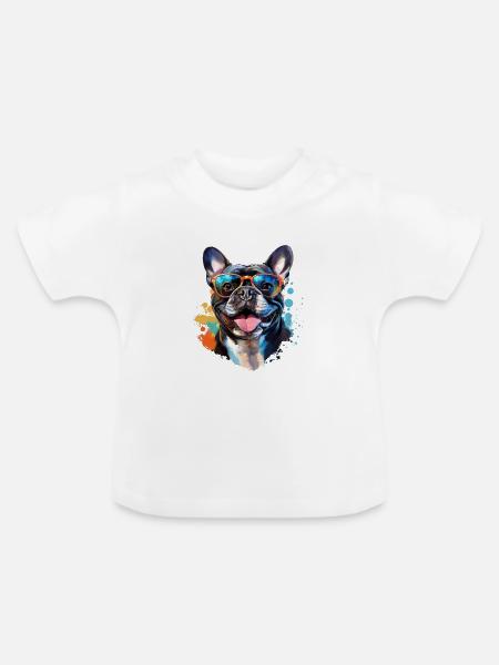 Frenchie mit Sonnenbrille - Baby Bio-T-Shirt mit Rundhals - Weiß
