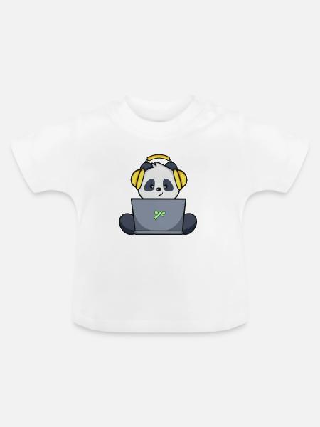 Gaming Panda mit gelbem Headset - Baby Bio-T-Shirt mit Rundhals - Weiß