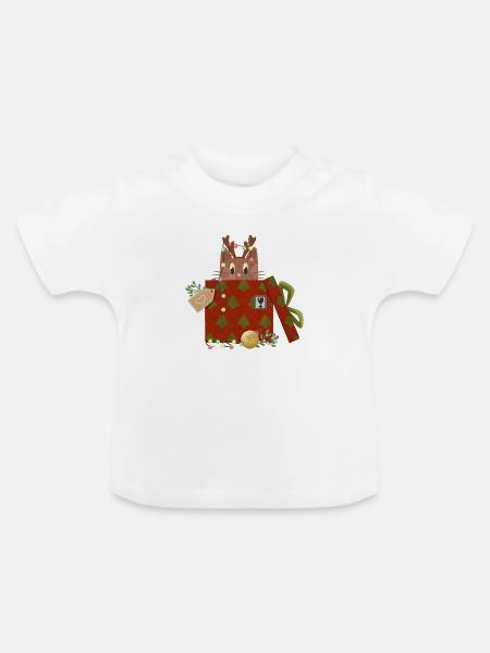 Katze in Weihnachtsgeschenk - Baby Bio-T-Shirt mit Rundhals - Weiß