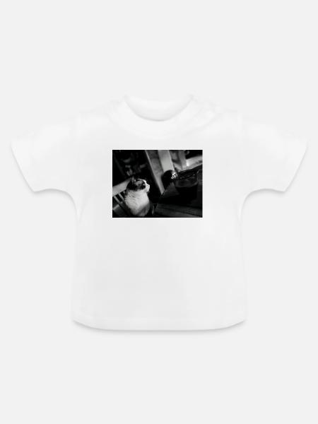Schwarze Katze und Kaffeetasse - Baby Bio-T-Shirt mit Rundhals - Weiß