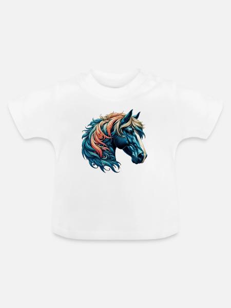 Pferd - Baby Bio-T-Shirt mit Rundhals - Weiß