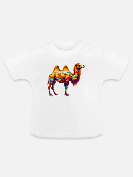 Kamel - Baby Bio-T-Shirt mit Rundhals - Weiß