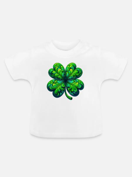 Vierblättriges Kleeblatt - Baby Bio-T-Shirt mit Rundhals - Weiß