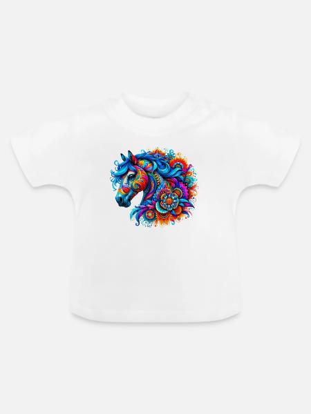 Pferd - Baby Bio-T-Shirt mit Rundhals - Weiß