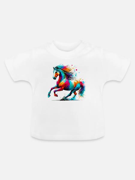 Pferd - Baby Bio-T-Shirt mit Rundhals - Weiß