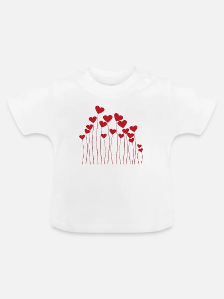 Herzstängel-Blumenlandschaft - Baby Bio-T-Shirt mit Rundhals - Weiß