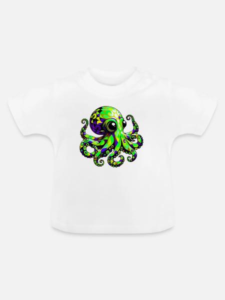 Krake - Baby Bio-T-Shirt mit Rundhals - Weiß