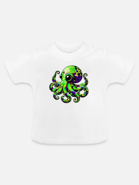 Krake - Baby Bio-T-Shirt mit Rundhals - Weiß