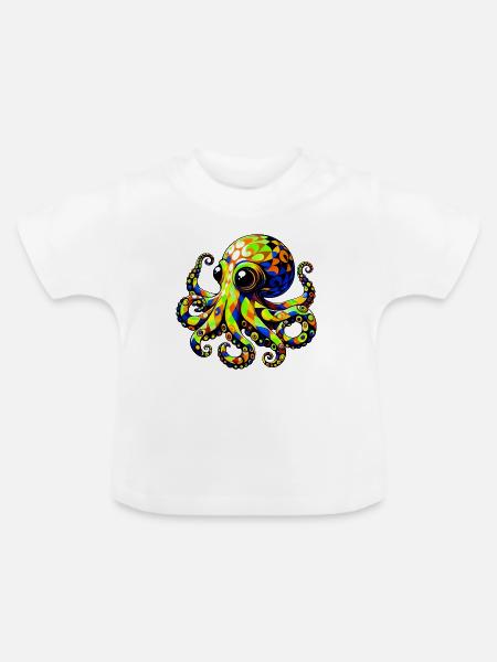 Krake - Baby Bio-T-Shirt mit Rundhals - Weiß