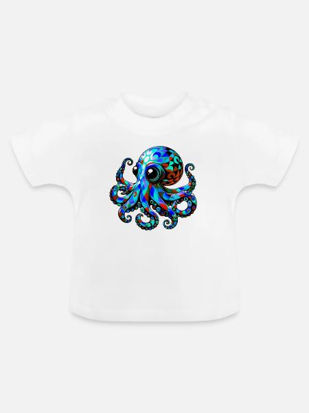 Krake - Baby Bio-T-Shirt mit Rundhals - Weiß