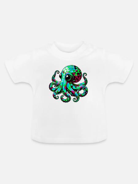Krake - Baby Bio-T-Shirt mit Rundhals - Weiß