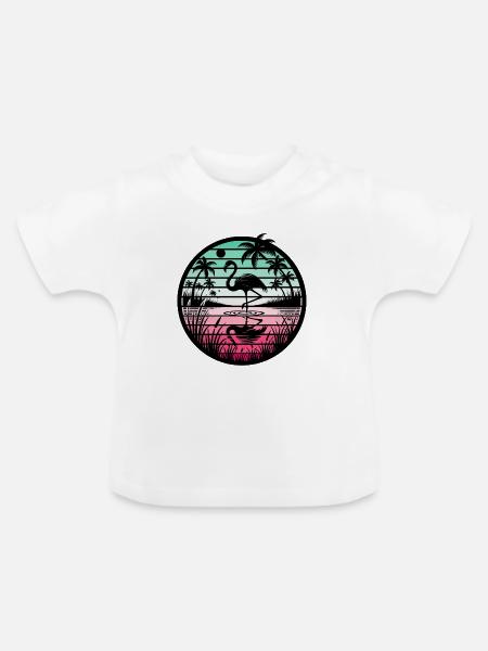 Retro Flamingo Sunset - Baby Bio-T-Shirt mit Rundhals - Weiß