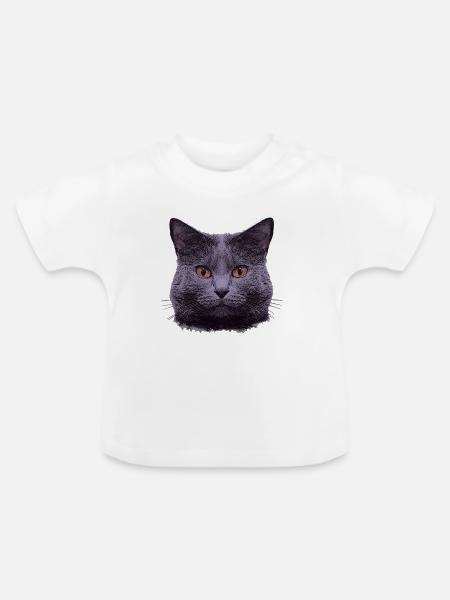 grauer Katzenkopf  - Baby Bio-T-Shirt mit Rundhals - Weiß