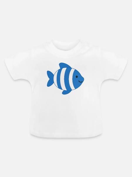 Fisch gestreift - Baby Bio-T-Shirt mit Rundhals - Weiß