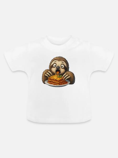 Faultier Lasagne Italienisches Essen Überraschung - Baby Bio-T-Shirt mit Rundhals - Weiß