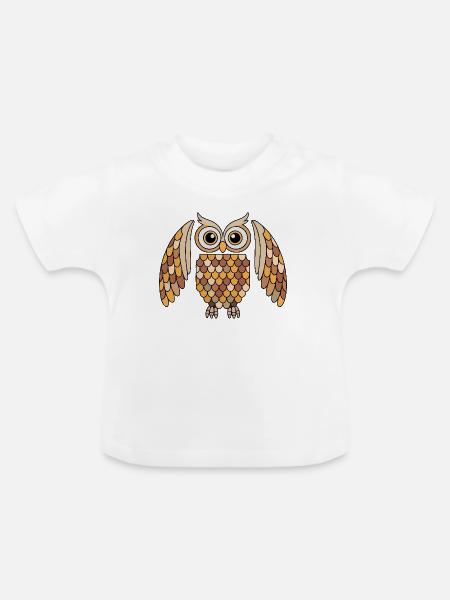 Skurrile Eule mit detailliertem Federmuster - Baby Bio-T-Shirt mit Rundhals - Weiß