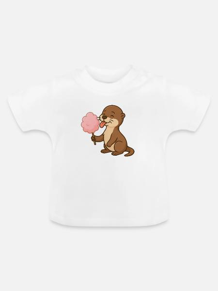 Niedliches Otter mit Zuckerwatte - Baby Bio-T-Shirt mit Rundhals - Weiß