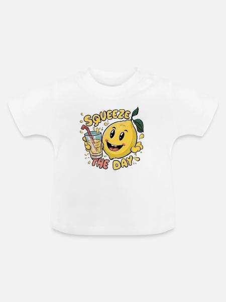 Squeeze The Day Zitrone Karikatur - Baby Bio-T-Shirt mit Rundhals - Weiß