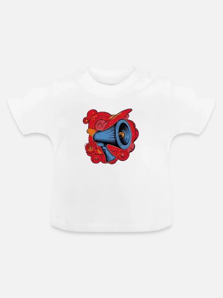 Graffiti-Lautsprecher mit vibrierenden Explosionen - Baby Bio-T-Shirt mit Rundhals - Weiß