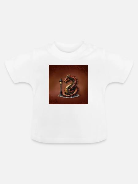 Steampunk-Drache mit Laternenpfahl - Baby Bio-T-Shirt mit Rundhals - Weiß