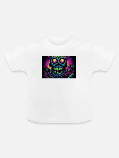 Glühender psychedelischer Schädel - Baby Bio-T-Shirt mit Rundhals - Weiß