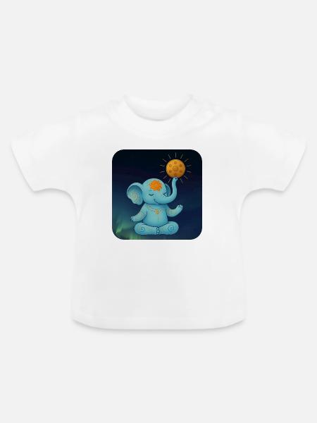 Yoga Elefant mit Handpan Sonne - Baby Bio-T-Shirt mit Rundhals - Weiß