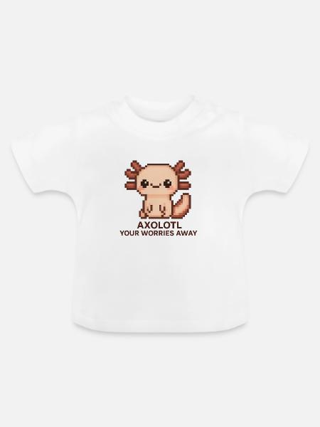 Pixelart Axolotl mit Witztext - Baby Bio-T-Shirt mit Rundhals - Weiß