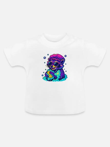 Neon Waschbär - Baby Bio-T-Shirt mit Rundhals - Weiß